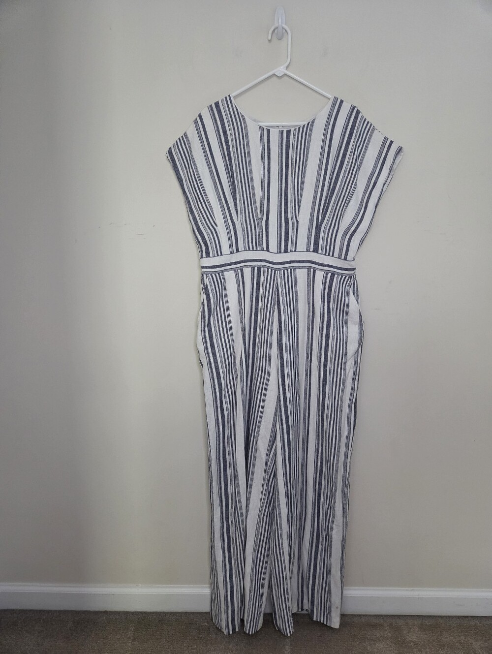 Women's Gibson Latimer Blue Striped Linen Blend Jumpsuit Sz XL - Picture 7 of 8